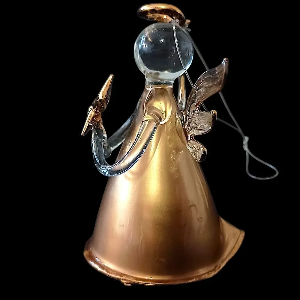 Avon Gilded‎ Glass Angel Ornament Vintage Hand Blown Hand Painted 22K Gold 1997.